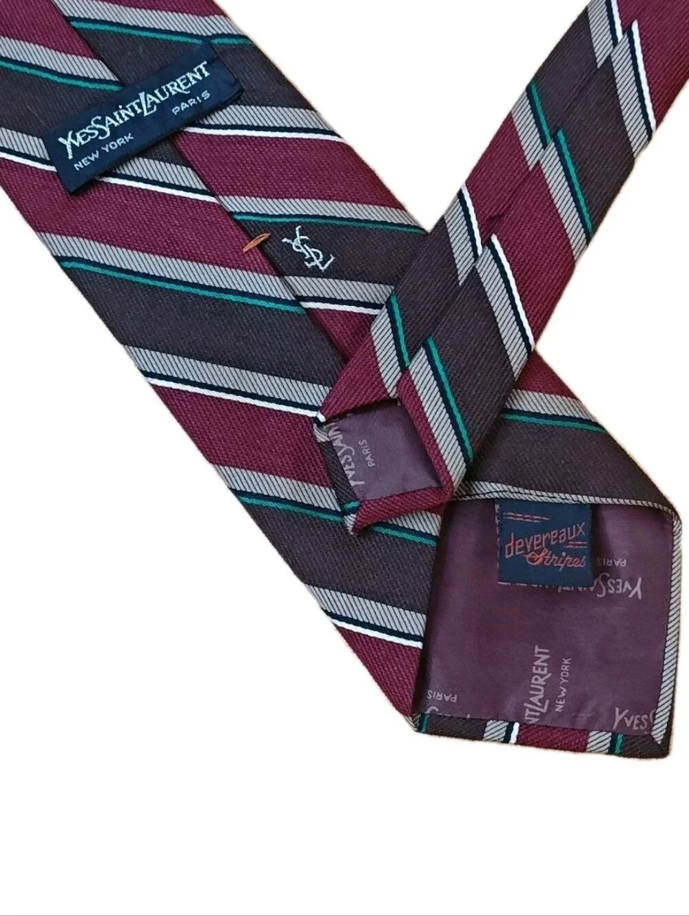 Vtg Yves Saint Laurent Devereaux Styles Italian Wool Silk Repp Neck Tie Striped